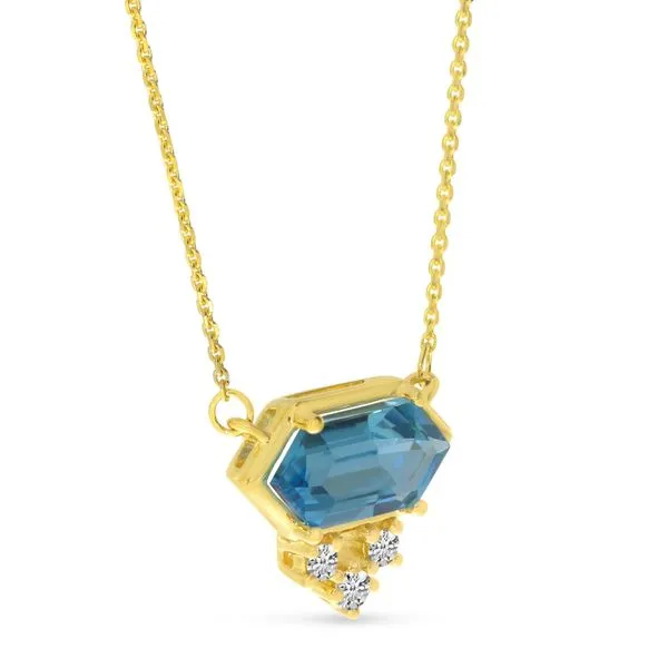 14K Yellow Gold Hexagon Blue Topaz and Diamond Necklace Image 2 Clater Jewelers Louisville, KY