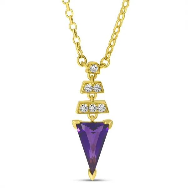14K Yellow Gold Trillion Amethyst and Diamond Drop Necklace Ambassador Diamond Jewelers Tucson, AZ