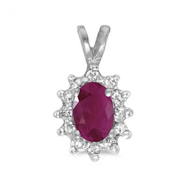 14k White Gold Oval Ruby And Diamond Pendant Ambassador Diamond Jewelers Tucson, AZ