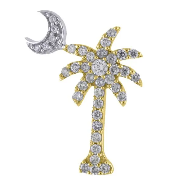 14K Yellow Gold .53 ct Diamond Palm Tree with White Gold Crescent Moon Pendant Clater Jewelers Louisville, KY