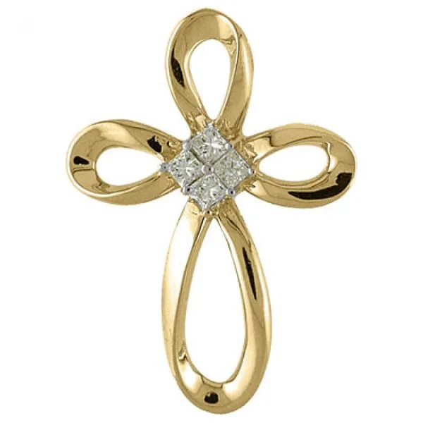 14K Yellow Gold Princess Diamond Cross Pendant Ambassador Diamond Jewelers Tucson, AZ