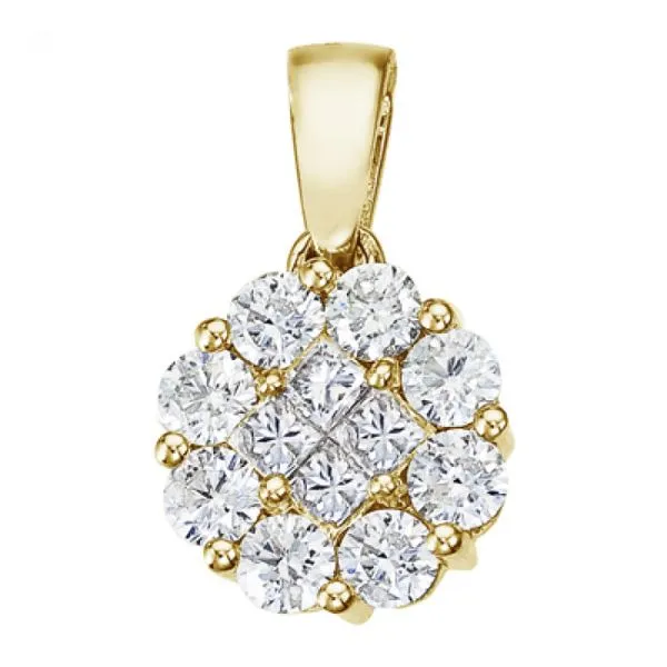 14K Yellow Gold 1 Ct Diamond Clustaire Pendant Ambassador Diamond Jewelers Tucson, AZ