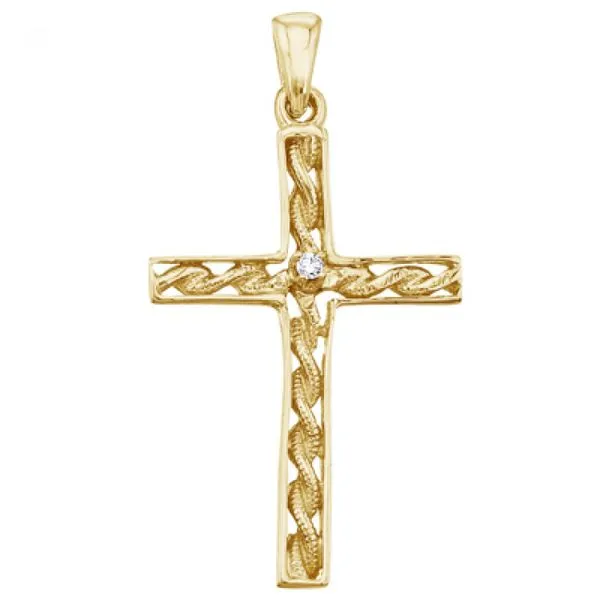 14K Yellow Gold Braided Diamond Cross Pendant Ambassador Diamond Jewelers Tucson, AZ
