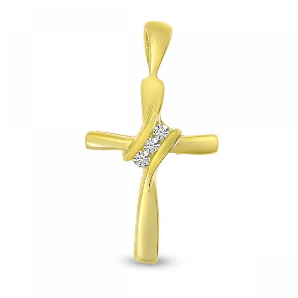 14K Yellow Gold Off Set Diamond Cross Pendant Ambassador Diamond Jewelers Tucson, AZ