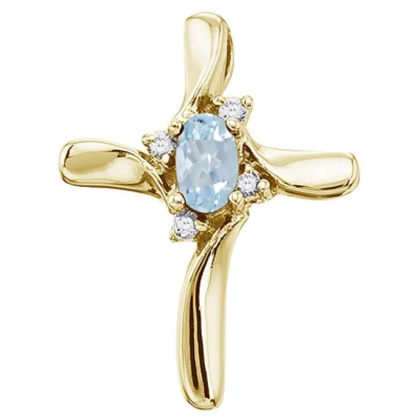 14K Yellow Gold Oval Aquamarine and Diamond Cross Pendant Ambassador Diamond Jewelers Tucson, AZ