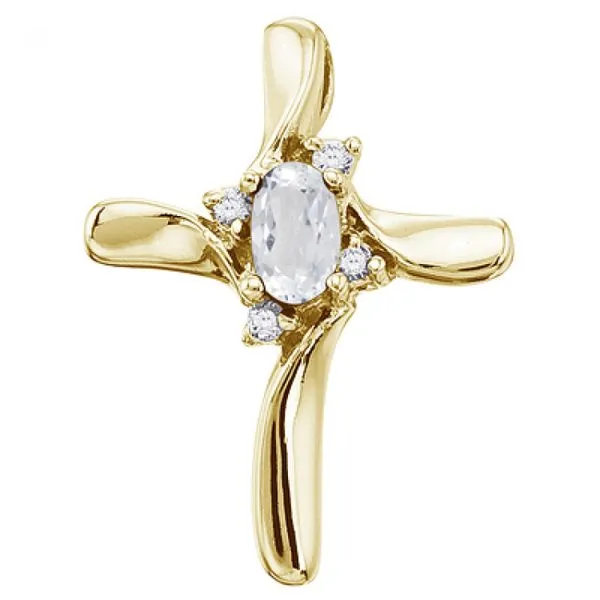 14K Yellow Gold Oval White Topaz and Diamond Cross Pendant Ambassador Diamond Jewelers Tucson, AZ