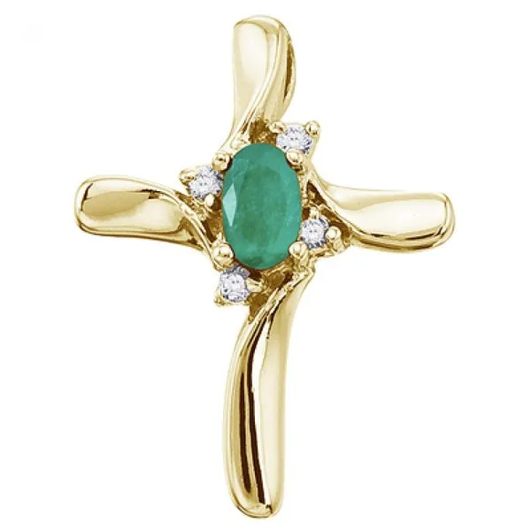 14K Yellow Gold Oval Emerald and Diamond Cross Pendant Ambassador Diamond Jewelers Tucson, AZ
