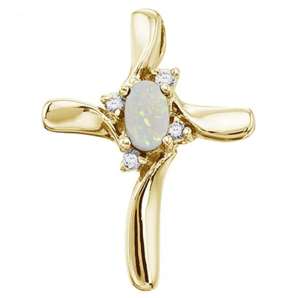 14K Yellow Gold Oval Opal and Diamond Cross Pendant Ambassador Diamond Jewelers Tucson, AZ