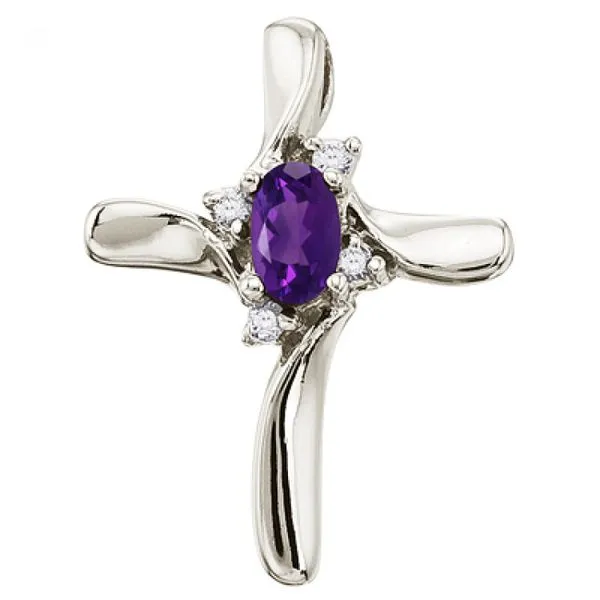 14K White Gold Oval Amethyst and Diamond Cross Pendant Ambassador Diamond Jewelers Tucson, AZ