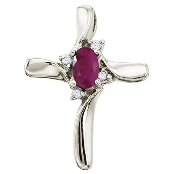 14K White Gold Oval Ruby and Diamond Cross Pendant Ambassador Diamond Jewelers Tucson, AZ