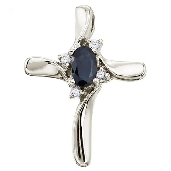 14K White Gold Oval Sapphire and Diamond Cross Pendant Ambassador Diamond Jewelers Tucson, AZ