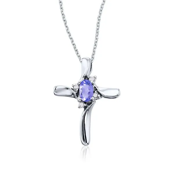 14K White Gold Oval Tanzanite and Diamond Cross Birthstone Pendant Rick's Jewelers California, MD