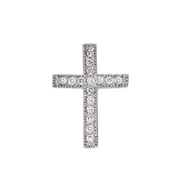 14K White Gold Medium Scroll Diamond Cross Pendant Ambassador Diamond Jewelers Tucson, AZ