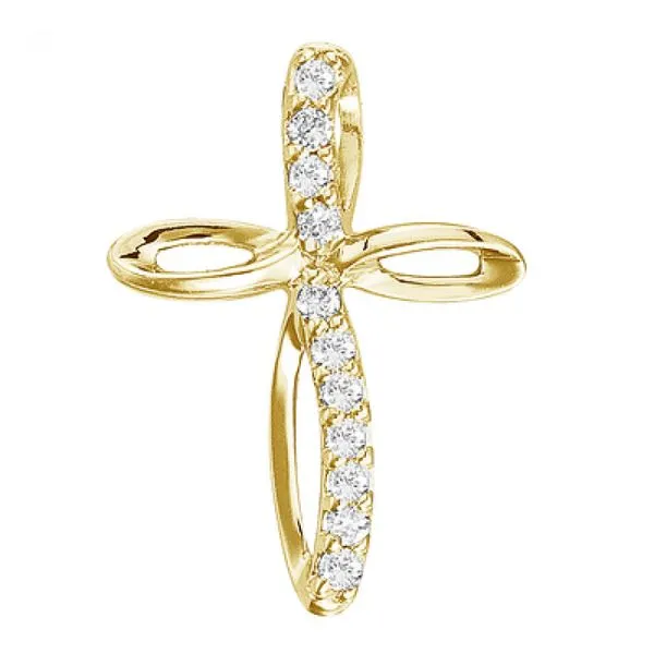 14K Yellow Gold Small Swirl Diamond Cross Pendant Ambassador Diamond Jewelers Tucson, AZ