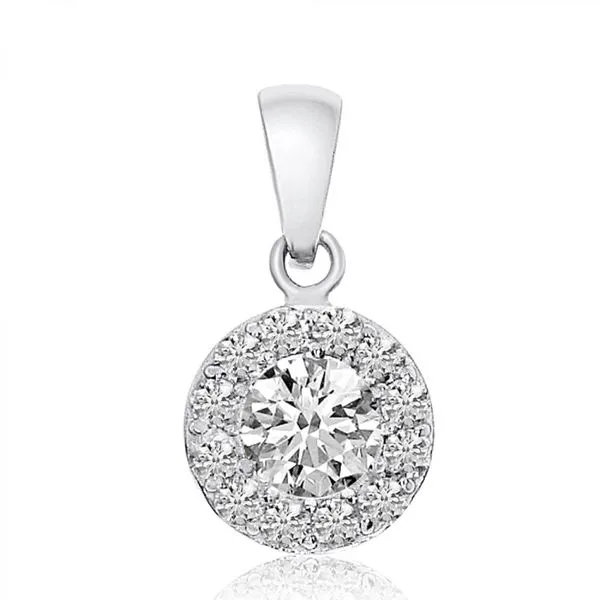 14k White Gold .39 ct Diamond Halo Pendant Ambassador Diamond Jewelers Tucson, AZ