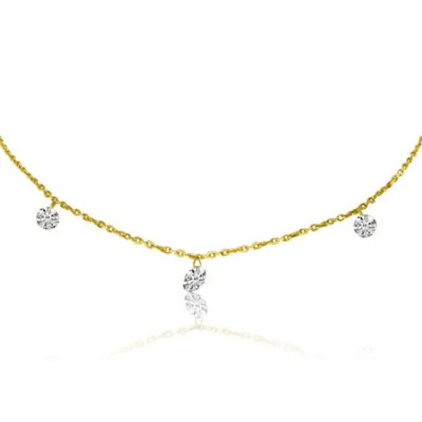 14K Yellow Gold 3 Diamond .55 ct Dashing Diamond 18 inch Cable Chain Necklace J. Meredith Jewelers Delafield, WI