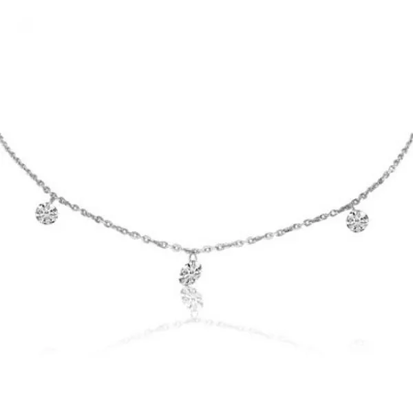 14K White Gold 3 Diamond .55 ct Dashing Diamond 18 inch Cable Chain Necklace Ambassador Diamond Jewelers Tucson, AZ