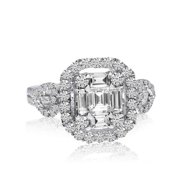14K White Gold Baguette and Round Diamonds Fancy Cushion Ring Ambassador Diamond Jewelers Tucson, AZ