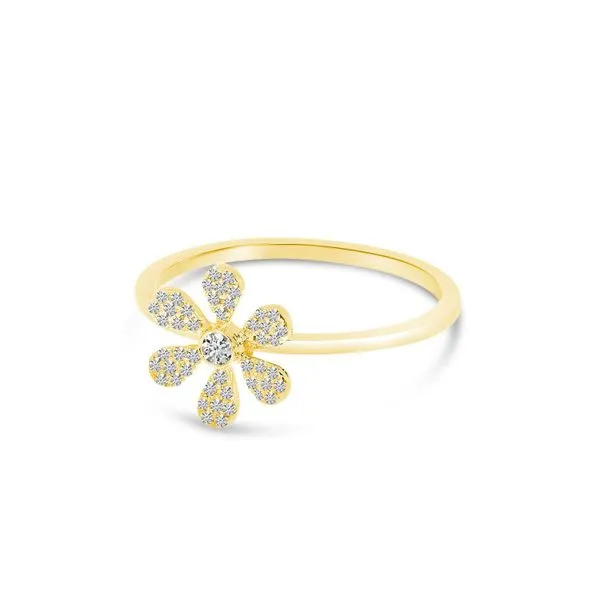 14K Yellow Gold Pave Diamond Flower Ring Image 2 Castle Couture Fine Jewelry Manalapan, NJ