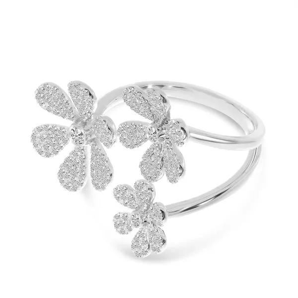 14K White Gold Triple Pave Diamond Flower Ring Ambassador Diamond Jewelers Tucson, AZ