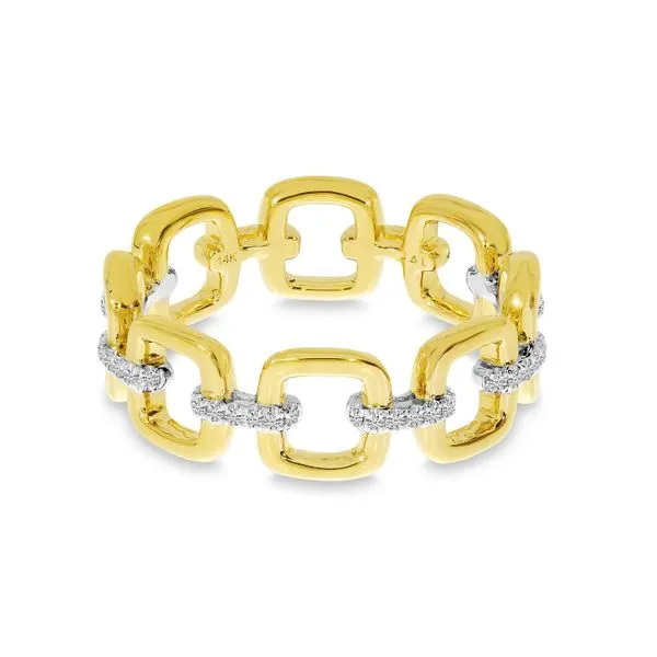 14K Yellow Gold Two-Tone Diamond Square Link Ring Ambassador Diamond Jewelers Tucson, AZ