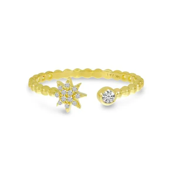 14K Yellow Gold Diamond Starburst Beaded Ring Davidson Jewelers East Moline, IL