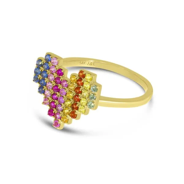 14K Yellow Gold Rainbow Sapphire Digital Heart Ring Image 2 Ambassador Diamond Jewelers Tucson, AZ
