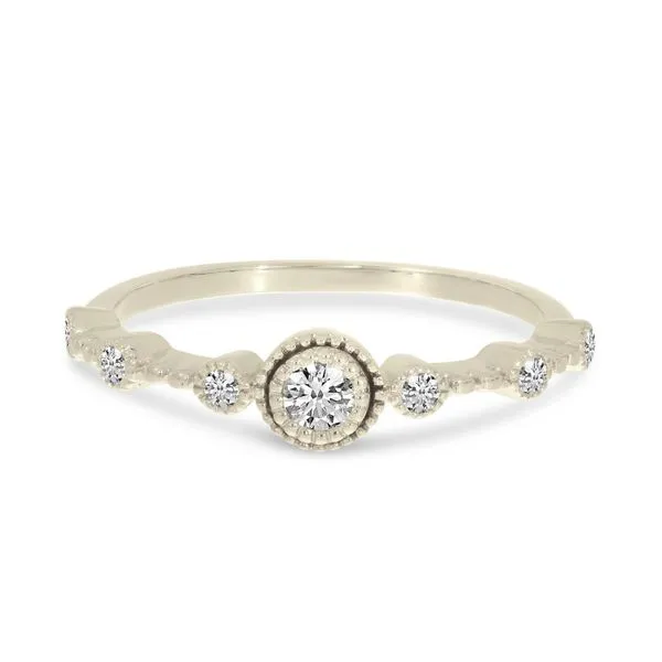 14K White Gold Round Diamond Millgrain Ring Ambassador Diamond Jewelers Tucson, AZ