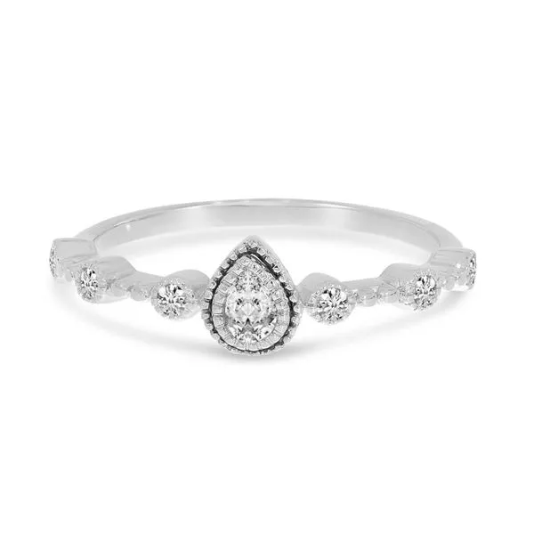 14K White Gold Pear Diamond Millgrain Ring Ambassador Diamond Jewelers Tucson, AZ