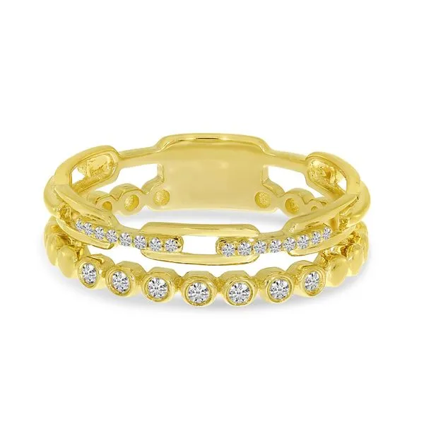 14K Yellow Gold Diamond Bezel & Link Double Row Ring Ambassador Diamond Jewelers Tucson, AZ