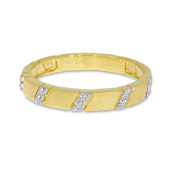14K Yellow Gold Diamond Striped Brushed Gold Band Rick's Jewelers California, MD