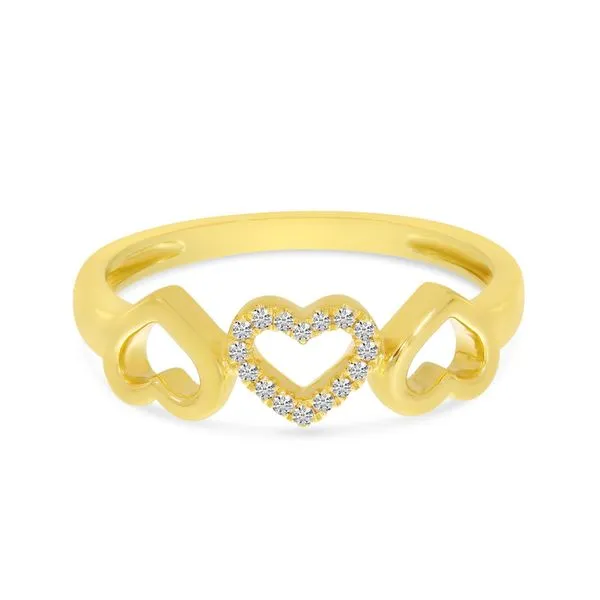 14K Yellow Gold Diamond Triple Heart Ring Ambassador Diamond Jewelers Tucson, AZ