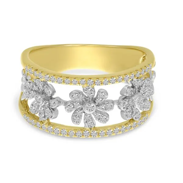 14K Yellow Gold Two-Tone Diamond Floral Band Ambassador Diamond Jewelers Tucson, AZ