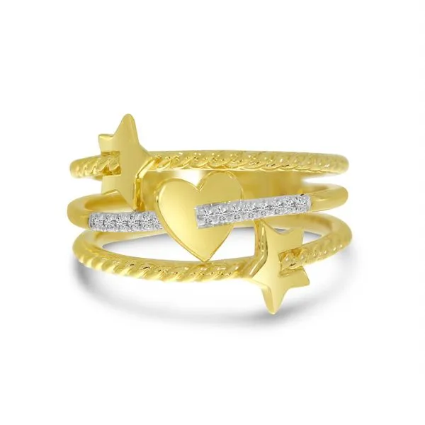 14K Yellow Gold Heart and Star Diamond Diamond Triple Band Fashion Ring Ambassador Diamond Jewelers Tucson, AZ
