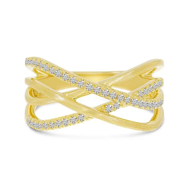 14K Yellow Gold Diamond Brushed Crossover Ring Ambassador Diamond Jewelers Tucson, AZ