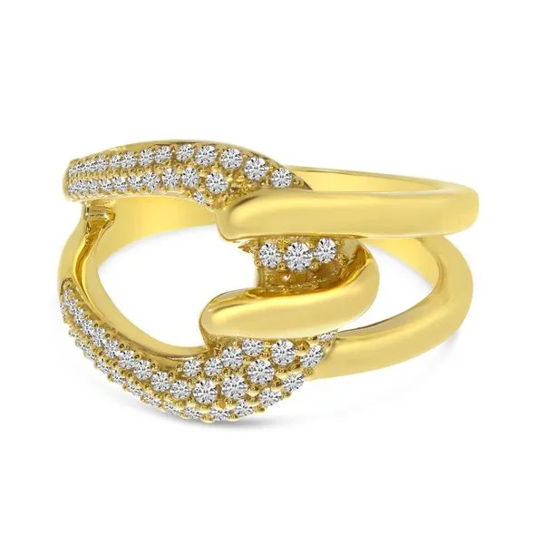 14K Yellow Gold Pave Diamond Twist Ring Castle Couture Fine Jewelry Manalapan, NJ