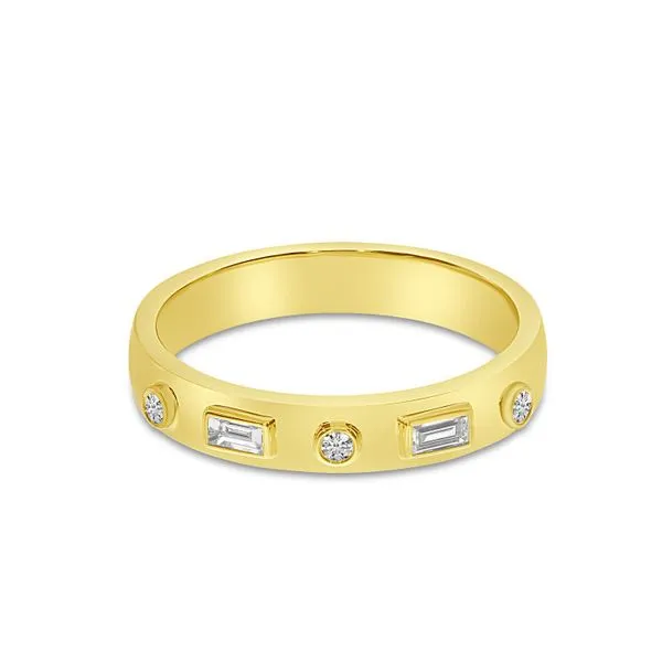 14K Yellow Gold Round and Baguette Diamond Band Image 2 Castle Couture Fine Jewelry Manalapan, NJ