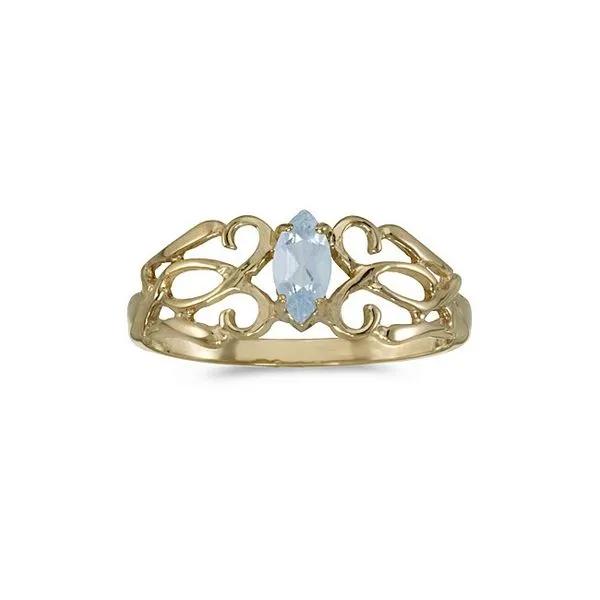 14k Yellow Gold Marquise Aquamarine Filagree Ring Ambassador Diamond Jewelers Tucson, AZ