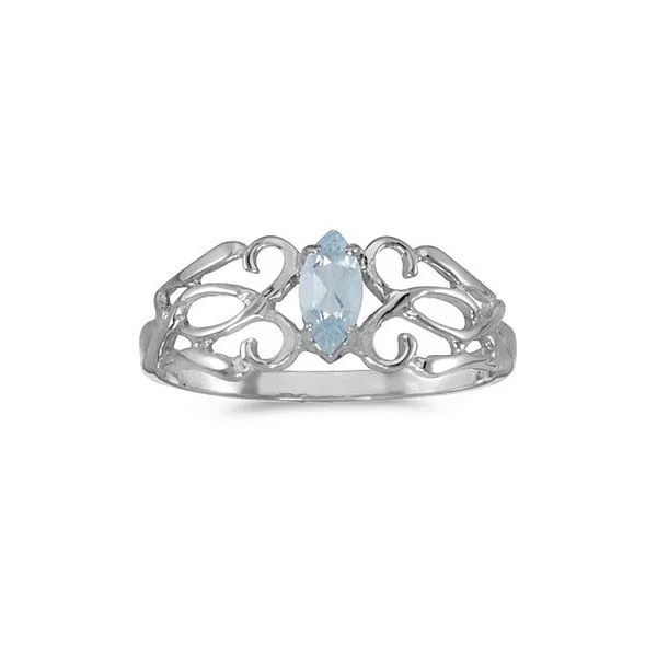 14k White Gold Marquise Aquamarine Filagree Ring Ambassador Diamond Jewelers Tucson, AZ