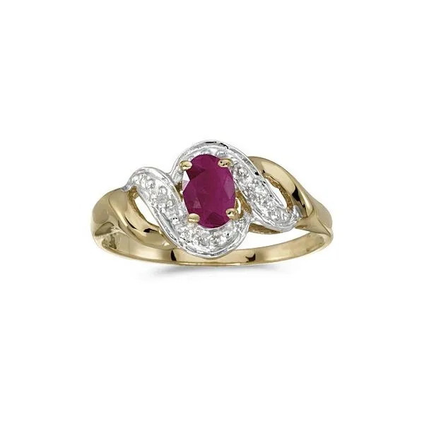 10k Yellow Gold Oval Ruby And Diamond Swirl Ring Ambassador Diamond Jewelers Tucson, AZ