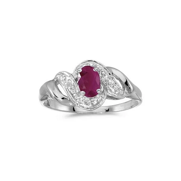 10k White Gold Oval Ruby And Diamond Swirl Ring Ambassador Diamond Jewelers Tucson, AZ