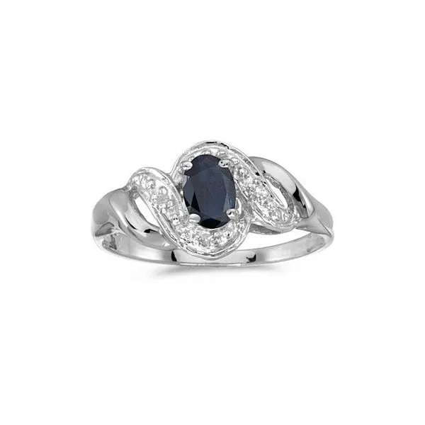14k White Gold Oval Sapphire And Diamond Swirl Ring Ambassador Diamond Jewelers Tucson, AZ