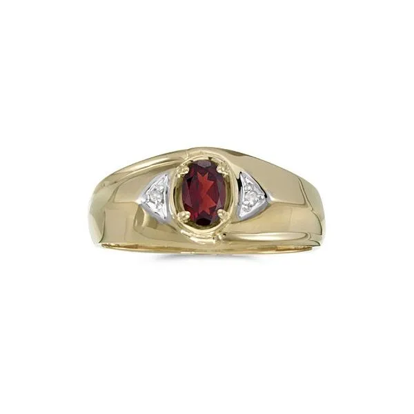 10k Yellow Gold Oval Garnet And Diamond Gents Ring Ambassador Diamond Jewelers Tucson, AZ