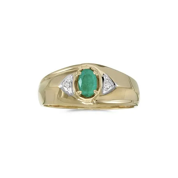 10k Yellow Gold Oval Emerald And Diamond Gents Ring Ambassador Diamond Jewelers Tucson, AZ