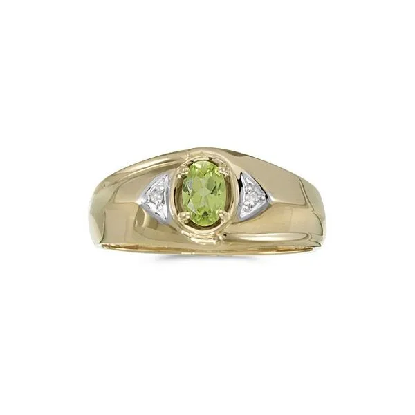 10k Yellow Gold Oval Peridot And Diamond Gents Ring Ambassador Diamond Jewelers Tucson, AZ