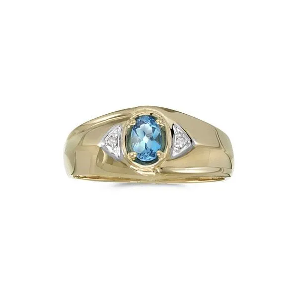 10k Yellow Gold Oval Blue Topaz And Diamond Gents Ring Ambassador Diamond Jewelers Tucson, AZ