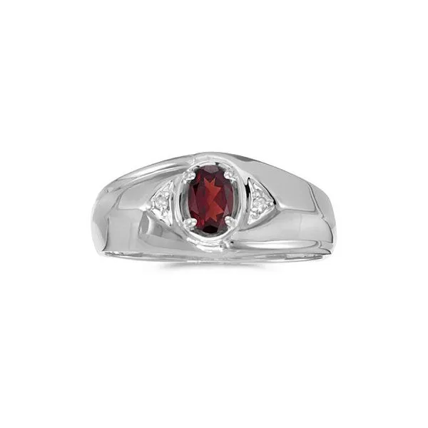 10k White Gold Oval Garnet And Diamond Gents Ring Ambassador Diamond Jewelers Tucson, AZ