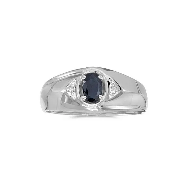 10k White Gold Oval Sapphire And Diamond Gents Ring Ambassador Diamond Jewelers Tucson, AZ