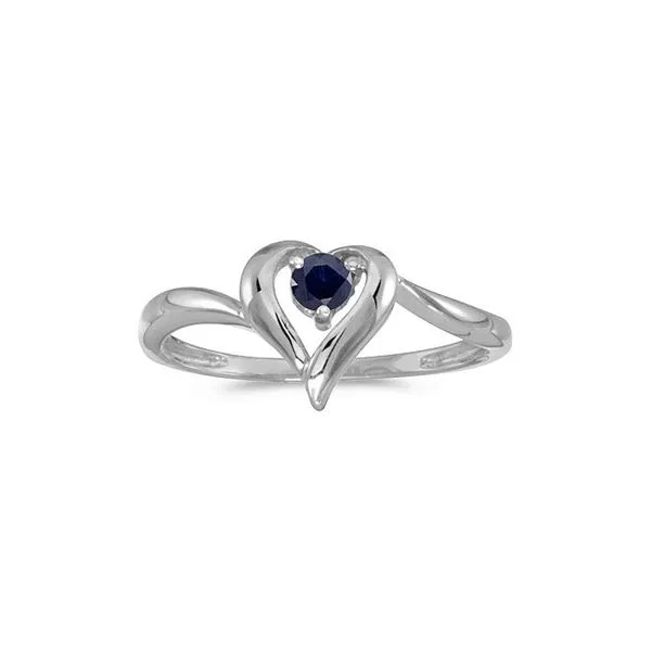 14k White Gold Round Sapphire Heart Ring Ambassador Diamond Jewelers Tucson, AZ