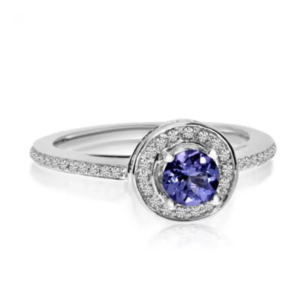 14K White Gold 5mm Round Tanzanite and Diamond Double Circle Fashion Ring Ambassador Diamond Jewelers Tucson, AZ
